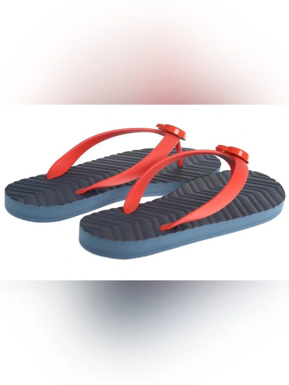 Gucci Men's Navy Footbed with Red double G Strap Logo Flip Flops